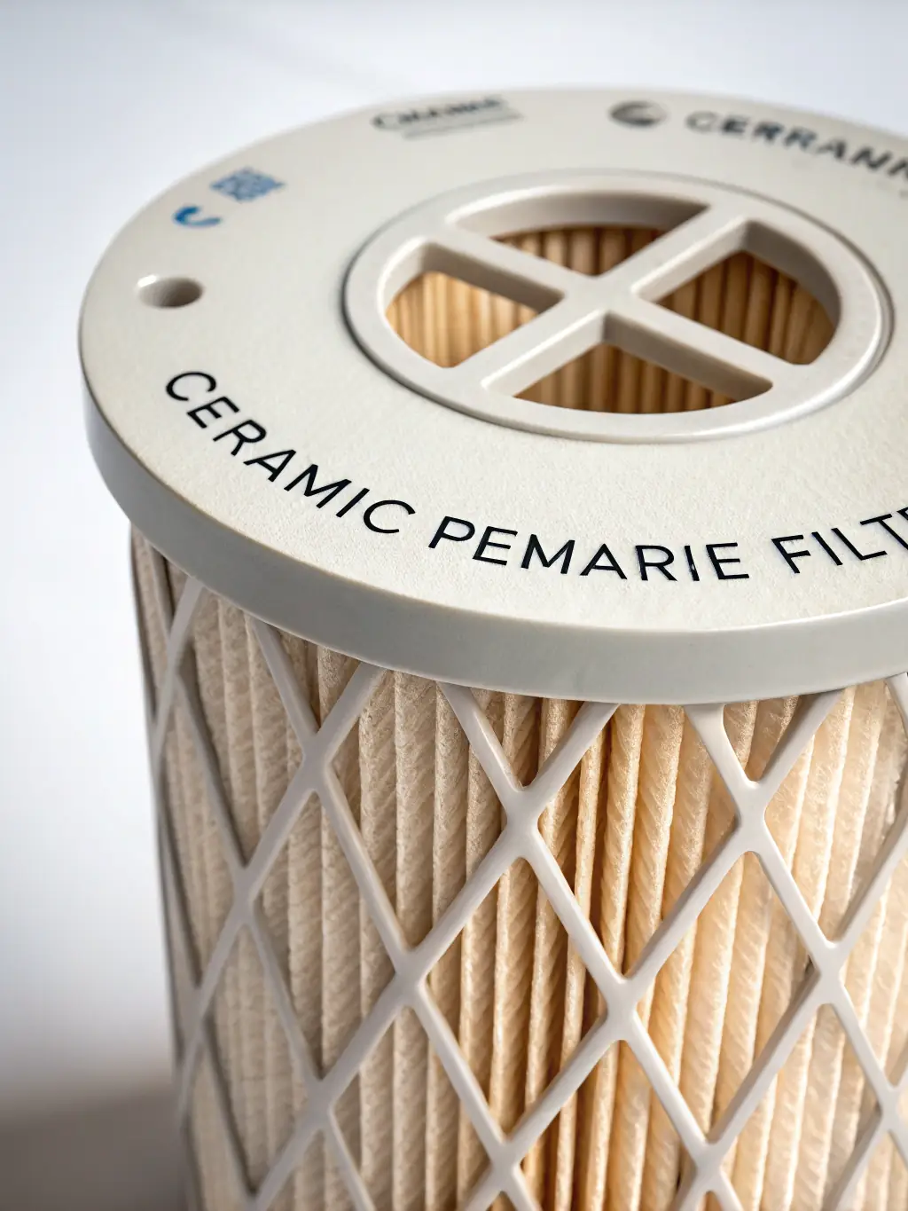 A high-quality water filter cartridge, displayed with various other water treatment components such as UV sterilizers and reverse osmosis membranes, all neatly arranged on a clean workbench.
